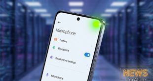 Smartphone screen displaying security privacy microphone settings with a green dot and the News ForAll watermark